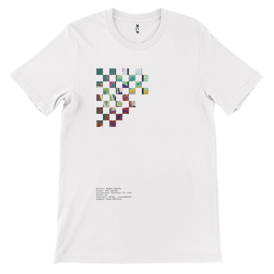 Negar Sepehr contemporary colorful fashion design on a white tshirt. LGBTQ