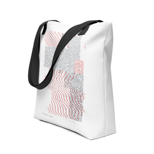 Mark Webster Designer Tote in white with a black handle. A contemporary tote with typography in red black and white by COPYPASTA
