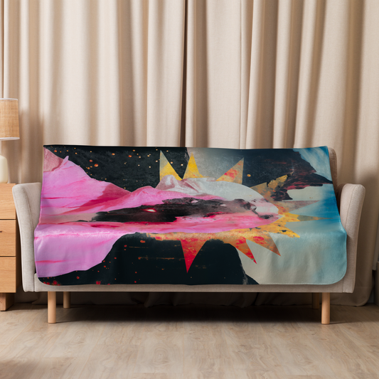 Blac - surreal art sherpa blanket with pink black blue orange and red. Super soft premium sherpa blanket as a contemporary look by COPYPASTA